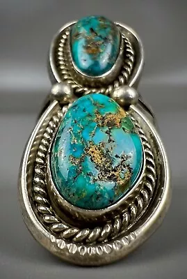 HUGE Long Vintage Navajo Sterling Silver Turquoise Chrysocolla Ring COLORFUL! • $198