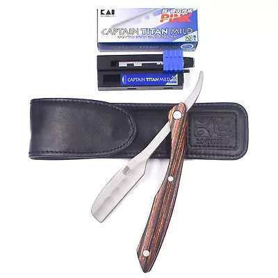 Kai Kasho Captain Professional Woody Straight Edge Barber Razor W Case 20 Blades • $179.99