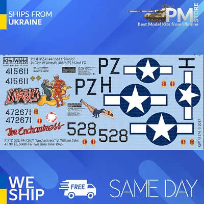 Kits World KW148174 1/48 Decal For P-51D Mustang Diablo The Enchantress • $19.52