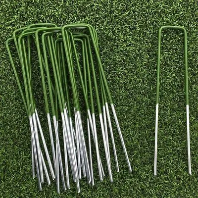 £3.95 • Buy Artificial Grass Pegs Half Green U Pins Galvanised Steel Pegs Membrane Fabric UK