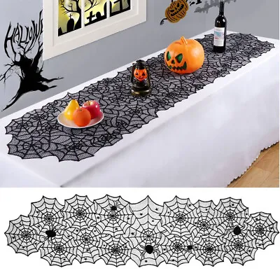 18 X72  Halloween Spider Web Table Runner Lace Tablecloth Cover Party Decor UK • £3.66