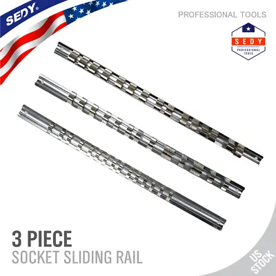 3pc 1/4  3/8  1/2  Socket Holder Rail Rack Mount Steel Drawer Tray Organizer • $7.99