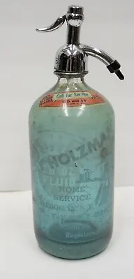 Sid Sy Holzman Home Service Brooklyn NY Seltzer Bottle Blue Wrap Czech Vtg • $79.99