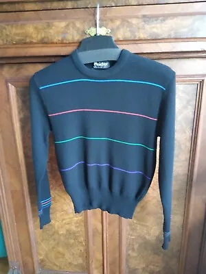 MEISTER Vintage Black 100% Wool Ski Sweater Hong Kong Stripes Unisex Sz 36 • $9.75