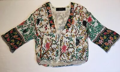 Zara Basic Collection Womens Cropped Lightweight Boho Floral Kimono Jacket Sz M • $16