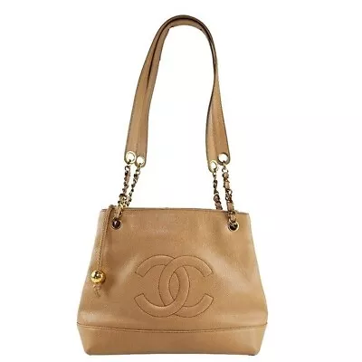 Chanel Caviar Leather Coco Mark Timeless CC Vintage Tote Beige • $845