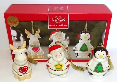 $35.99 • Buy Lenox Heartfelt Christmas Set Of 3 Moose Santa Penguin Ornaments In Box~adorable