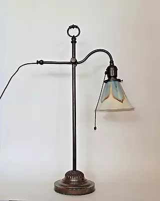 Antique Brass Bridge Lamp Steuben Shade (O C White Faries Handel Miller Era) • $695