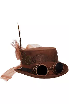 Brown Faux Suede Hat Goggles Steam Punk Halloween Costume Accessory Adult Men • $11.18