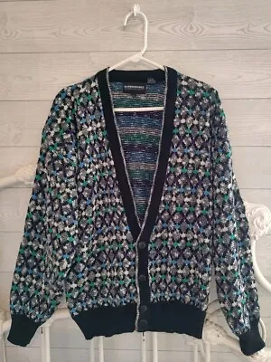 Vintage Expressions Geometric Retro Colors Cardigan Sweater Sz L • $14.99