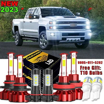 For Chevy Silverado 1500 2500 HD 2007-2015 6000K LED Headlights + Fog Bulbs Kit • $46.78