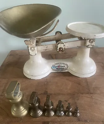 £20 • Buy Vintage/Mid-Century Cast Iron Kitchen Weighing Scales Brass Bell Weights Set