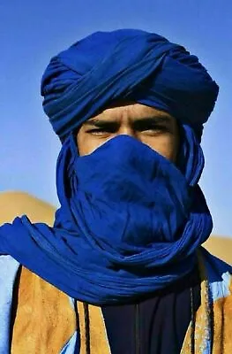 5 Long Tuareg Scarf Moroccan Berber Handmade Ethnic Turban Unisex Adult Blue • $286