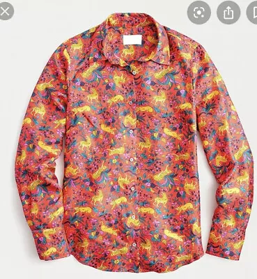 141. New J. Crew Collection Silk Twill Button Up Jungle Cat Print Shirt 00 • $98