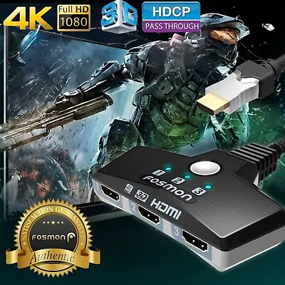 Fosmon 3x1 3 Port 4K 3D Ready HDCP HDTV Compact HDMI Switch Hub Adapter • $19.99