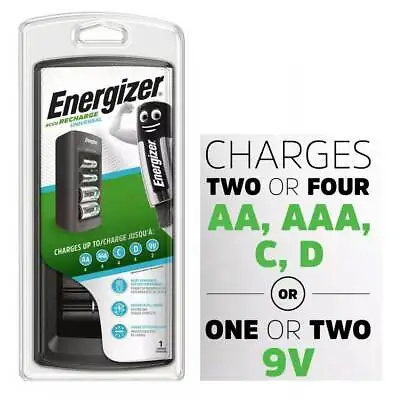 Energizer Battery Charger Mains For Rechargeable Batteries AA AAA C D 9v Pro • £7.95