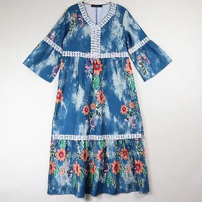 Zanzea Maxi Dress Women Small Blue White Pink Floral Boho 3/4 Sleeve Boho • $21.97