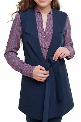 Blue Belt Long Waistcoat Size 0 2 6 US Fashionable NEW High Quality • £34.85