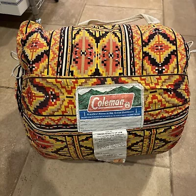 Vintage Retro Coleman Camping Sleeping Bag Southwest Aztec Indian Yellow • $69.38