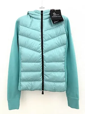 New Moncler Women Blue Padded Fleece Hoodie Cardigan Down Puffer Jacket Coat M • $599
