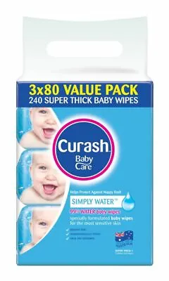 $14.44 • Buy Curash Baby Wipes Simply Water 3 X 80 Pack