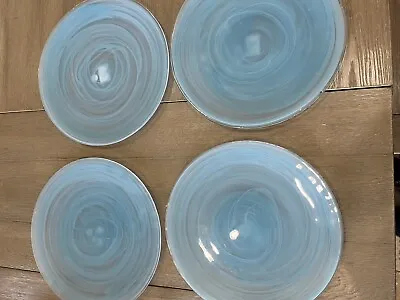 Mariposa  Aqua Alabaster Glass Charger Plate 12.75  Set Of 4 • $65