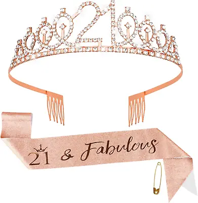 21st Birthday Sash Tiara Kit - Rose Gold Birthday Queen Tiara And Sash For Women • £6.99