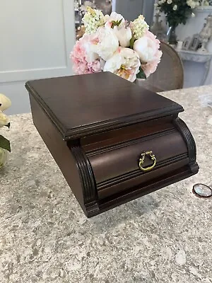 Mahogany Box Vtg Roll Top Secretary Desk Box Brass Handle Curved Wood • $67.50