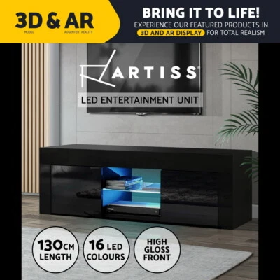 $109.95 • Buy Artiss TV Cabinet Entertainment Unit Stand RGB LED Gloss Furniture 130cm Black