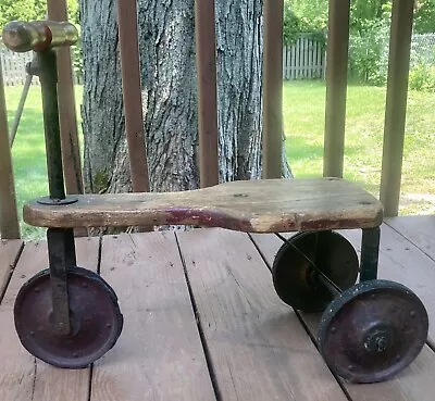Antique 1900's No. 19 Kiddie Metal & Wood Scooter Toy Tricycle • $49.99