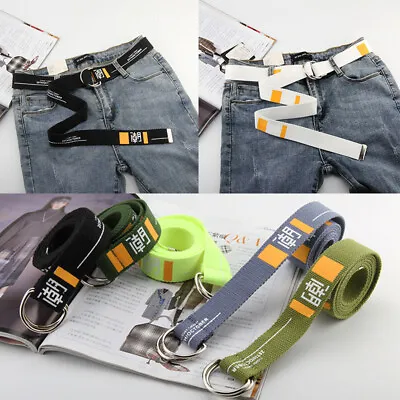 Mens Womens Canvas Web Military Jeans Belt Casual Printed Double D-ring Buckle ☆ • $5.52
