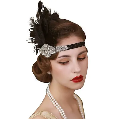 SWEETV 1920s Headpiece Flapper Headband Rhinestone Feather Great Gatsby Headpie • $9.99
