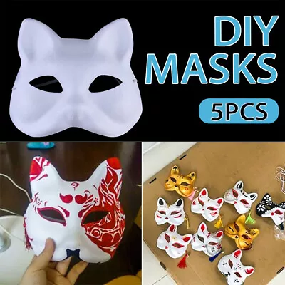 Hand Painted Face Mask DIY Cat Face Blank Paper Masks Party • $13.59
