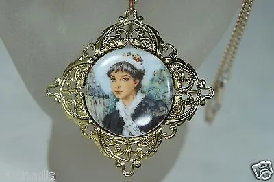 $37 • Buy Vintage Gold Tone & Porcelain Audrey Hepburn ? Portrait Necklace/ Pendant 