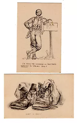 WWII Military Vintage Postcards 2 Lot Marshall Davis Sketch Artist Soldier Shoes • $7.99