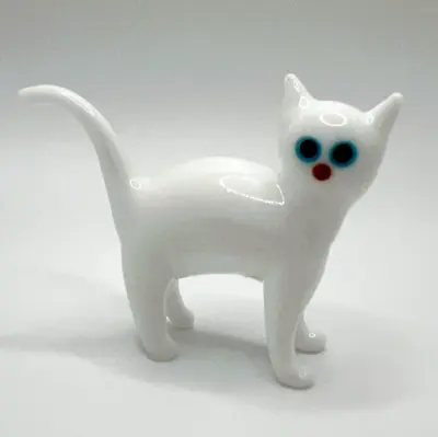 New Collection! Murano Glass Handcrafted Unique Lovely Size 2 White Cat Figurine • $29.90