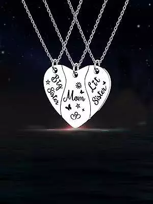3pcs Big Sis Lil Sis Mom Heart Pendant Necklace For Women For Mother's Day Gift • $5.32