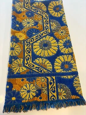 Vintage Fieldcrest Marimekko Blue Gold  Fringe Bath Towel  USA Made Sculpt • $59