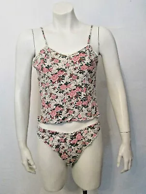 2pc Victoria's Secret Gold Crown Floral Cotton Cami Tank Hi Leg Flutter Pantie S • $55