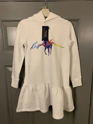 £39.95 • Buy POLO RALPH LAUREN Girls White Multicoloured Pony Hooded Dress Age 7 Years BNWT 