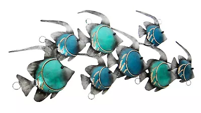 SCHOOL OF BLUE ANGEL FISH Metal Wall Art  Suitable For Indoor 71 Cm Long New • £40.97