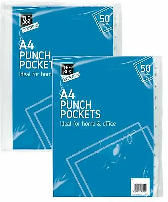 £3.59 • Buy 100 X A4 Plastic Punch Punched Pockets Folders Filing Wallets Sleeves 30 Micron
