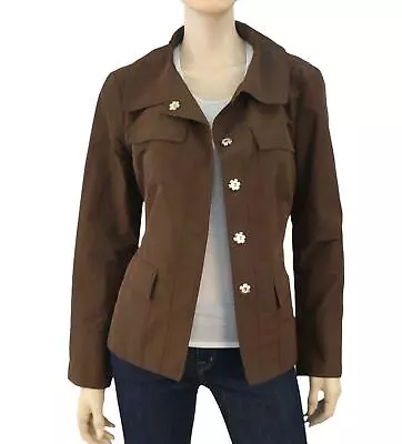 CHARLES NOLAN Cropped Brown Nylon Snap Front Casual Jacket 12 NEW • $58