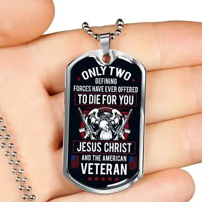 US Veteran Military Dog Tag Necklace Gift For Men Women Jesus Christ And Veteran • $35.95