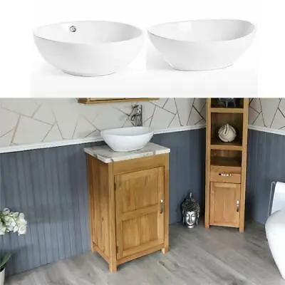 Cloakroom Bathroom Vanity Unit Oak Wash Stand White Marble Ceramic Basin 308 • £398.56