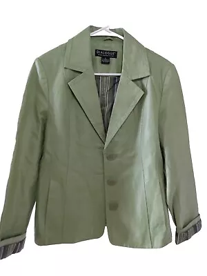 Dialogue Green Genuine Leather Flip Cuff Jacket Women's Small • $26.90