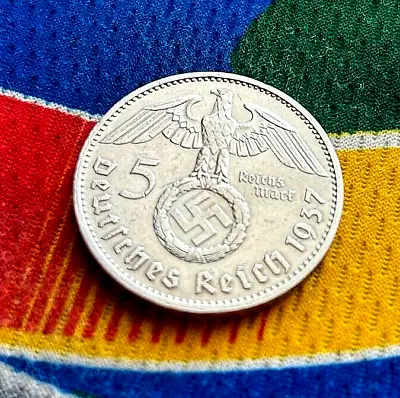 1937 G  5 Mark German WW2 Silver Coin Third Reich  Reichsmark • $35.99
