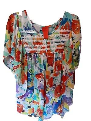 V CRISTINA Womens Large Multicolor Floral Flowing Tunic Top • $3