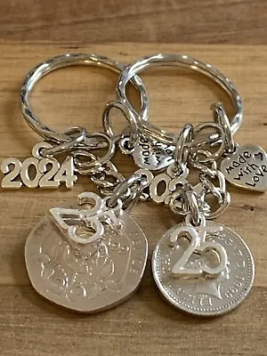 25th Wedding Anniversary Polished 1999 Gift Coin & Charm Keyrings In Gift Bag • £9.99