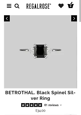 Regal Rose Betrothal Black Spinel Silver Ring M Medium Gothic In Box O • £20